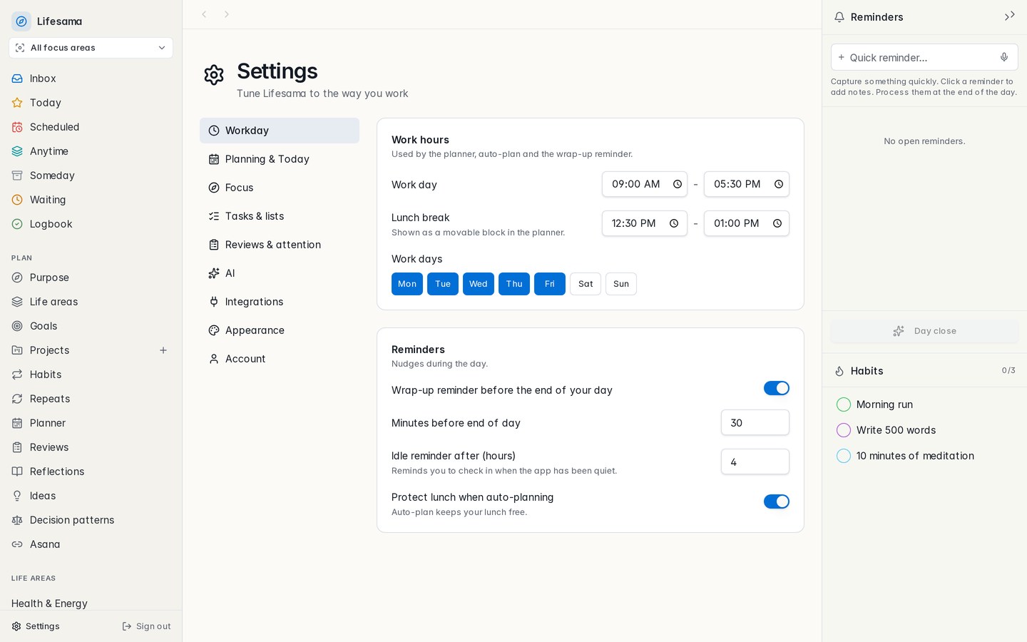 Lifesama — Settings
