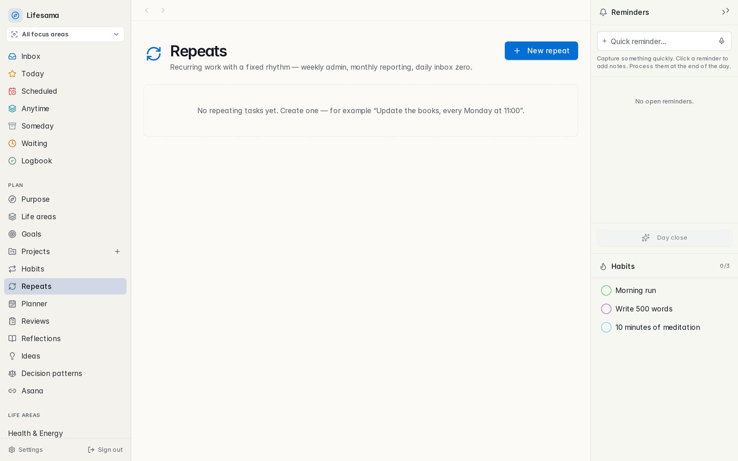 Lifesama — Recurring tasks