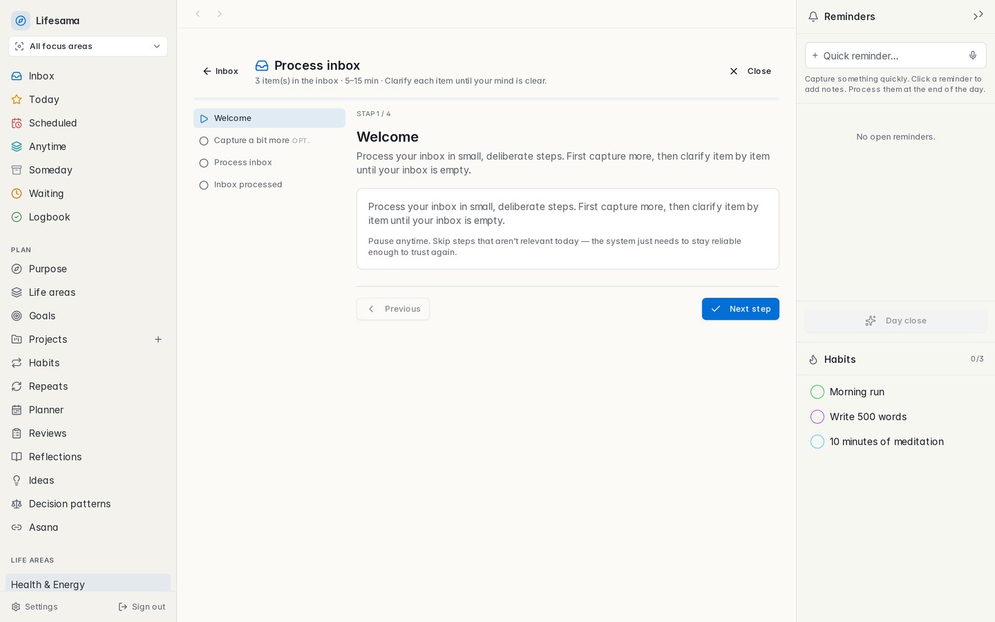 Lifesama — Process wizard